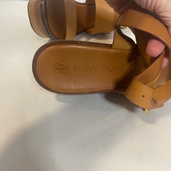 Tory Burch Selby 2 tone leather wedge sandals size 9-Preowned - Picture 5 of 12